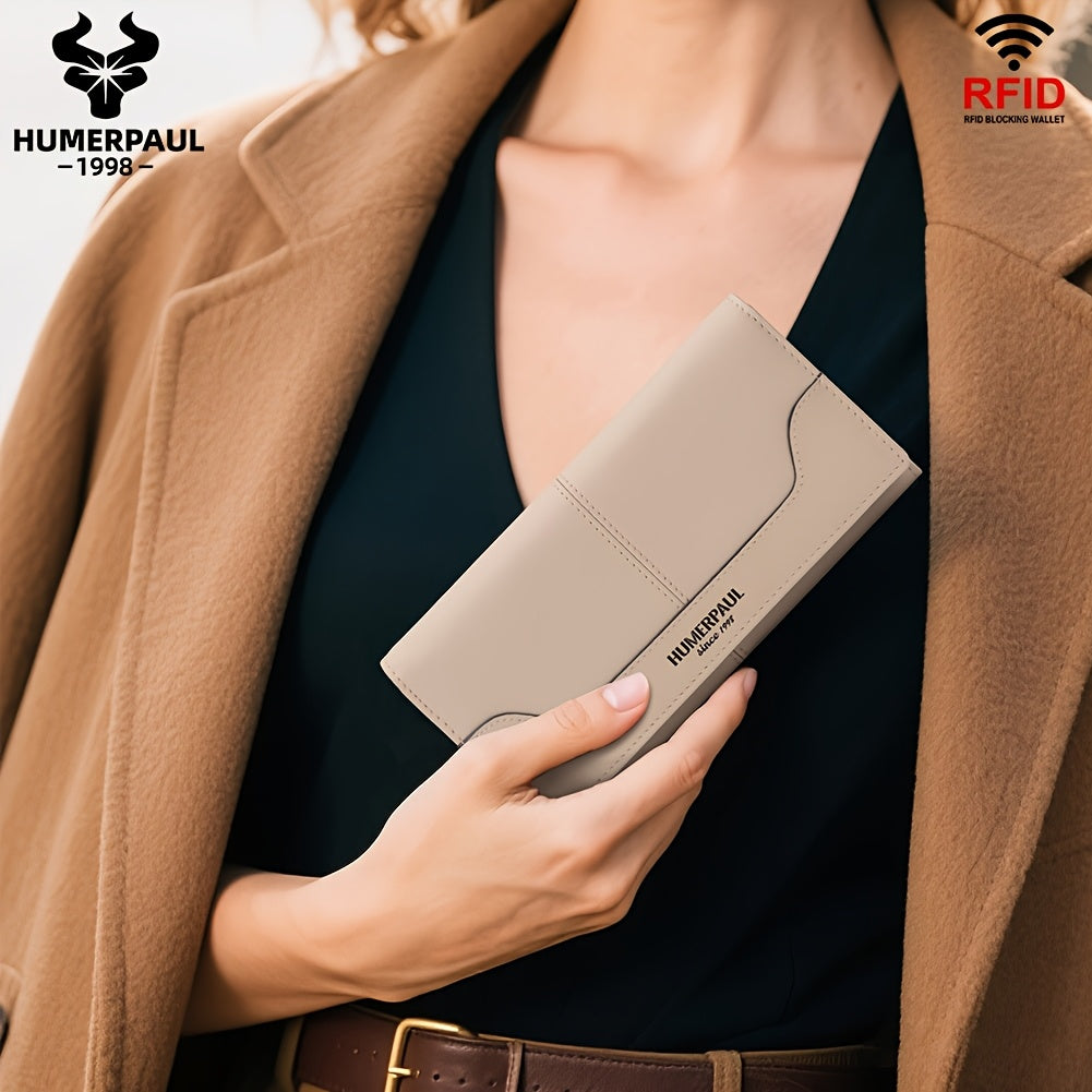 HUMERPAUL Women's RFID Blocking Leather Wallet Long Classic Travel