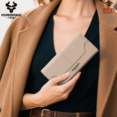 HUMERPAUL Women's RFID Blocking Leather Wallet Long Classic Travel