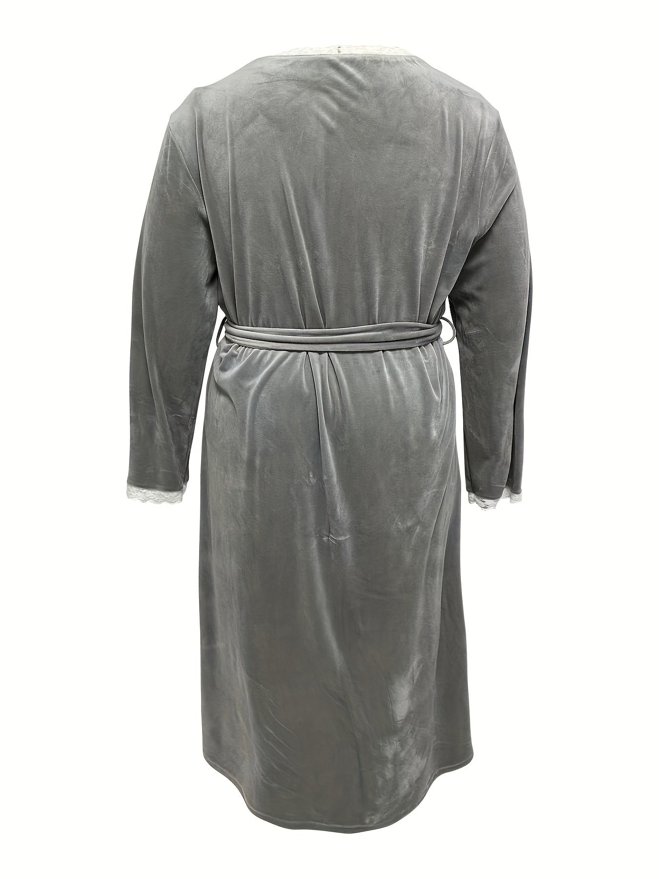Robe Women's Lace Trim Bathrobe With Belt