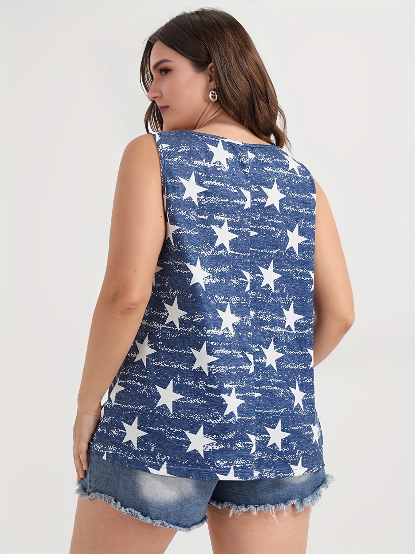 Star Print V Neck Tank Top High Stretch