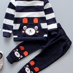 Bear Pattern Boy's 2pcs Plaid Sweatshirt & Sweatpants Set