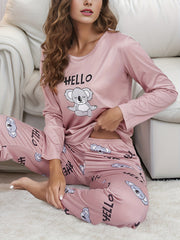 Koala Print Pajama Set Long Sleeve Top & Pants
