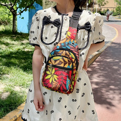 Floral Leaves Chest Bag Earphone Port Crossbody Sling Single Shoulder