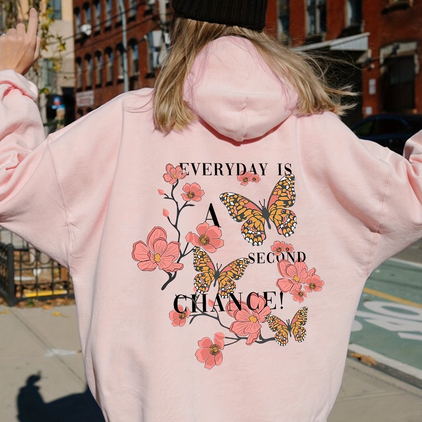 Butterfly & Flower Print Hoodie Casual Sweatshirt For Winter & Fall