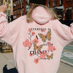 Butterfly & Flower Print Hoodie Casual Sweatshirt For Winter & Fall