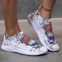Skull Print Platform Sneakers Slip On Outdoor Shoes