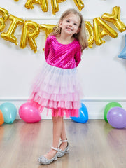 Girls Mermaid Mesh Stitching Long Sleeve Dress for Halloween Party