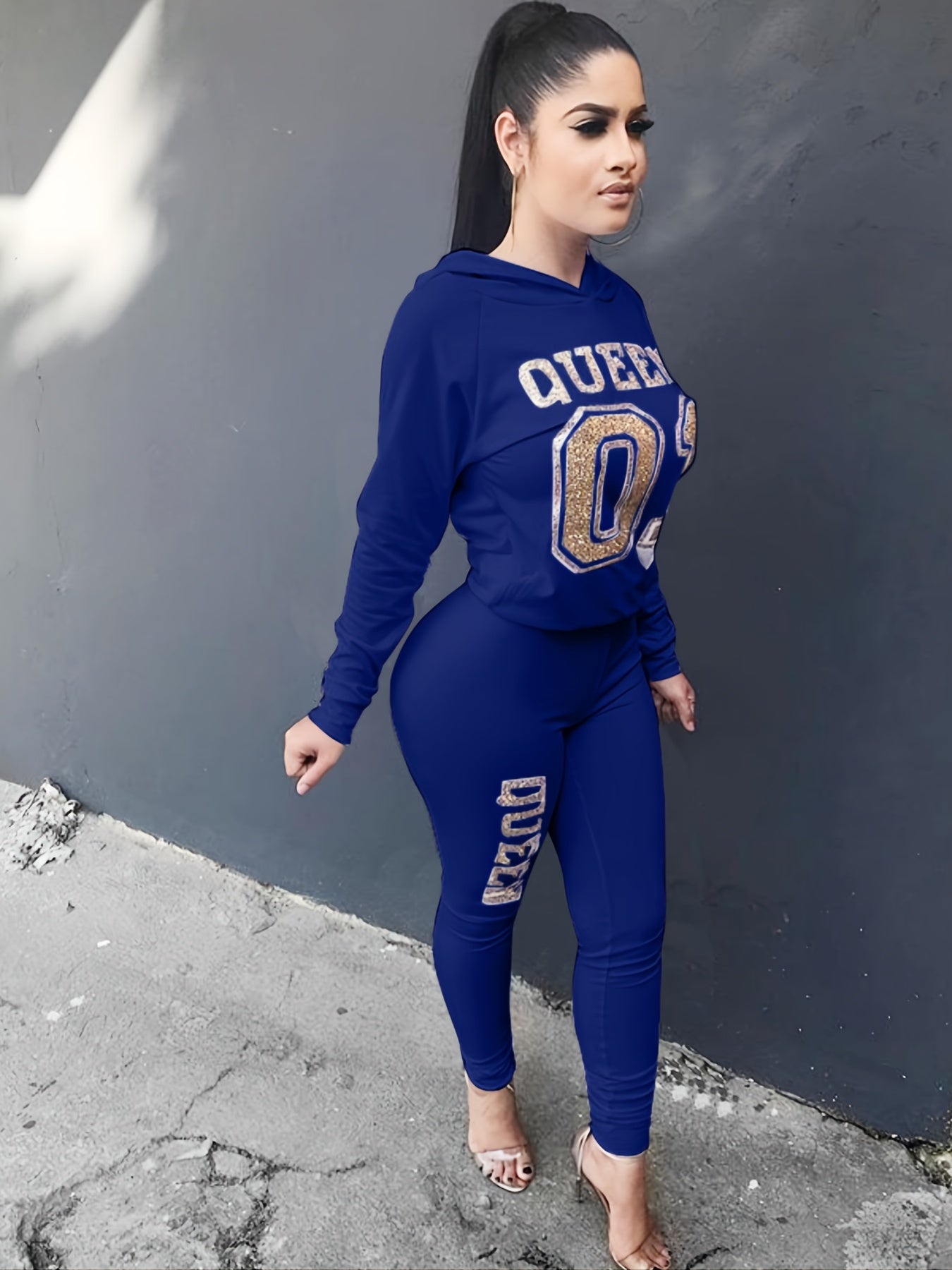 Letter Print 2-Piece Set Hoodies & Skinny Pants