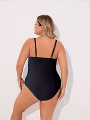 Lace Deep V Neck One Piece Swimsuit