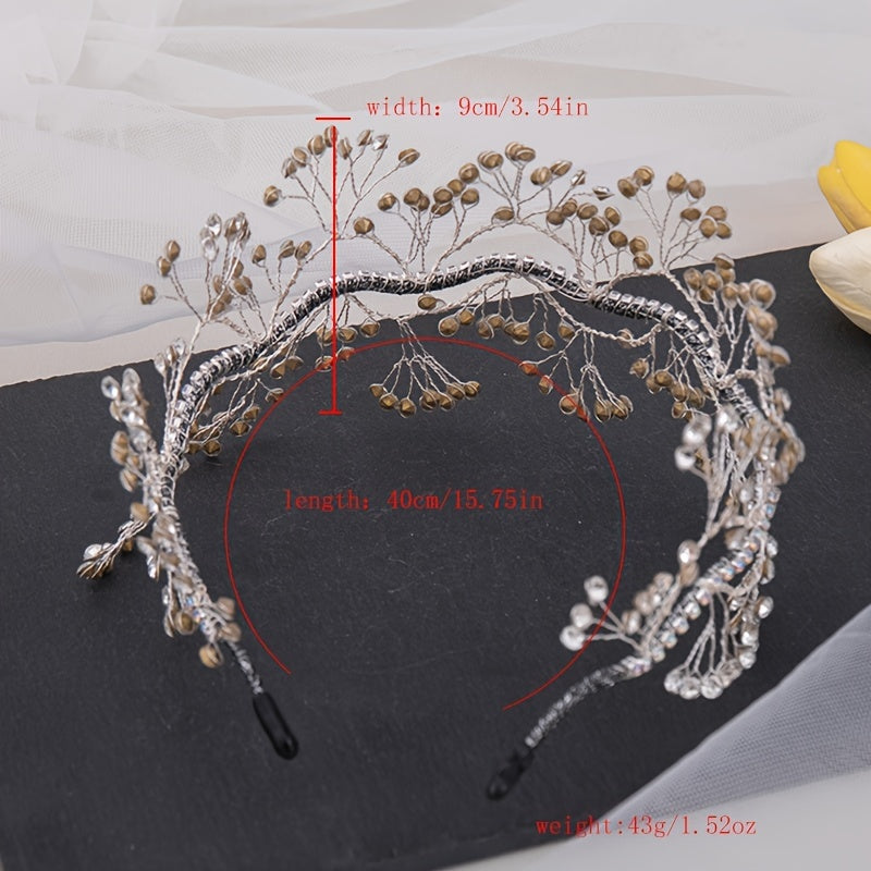 Rhinestone Beaded Wedding Headpiece Bridal Headband With Crystal