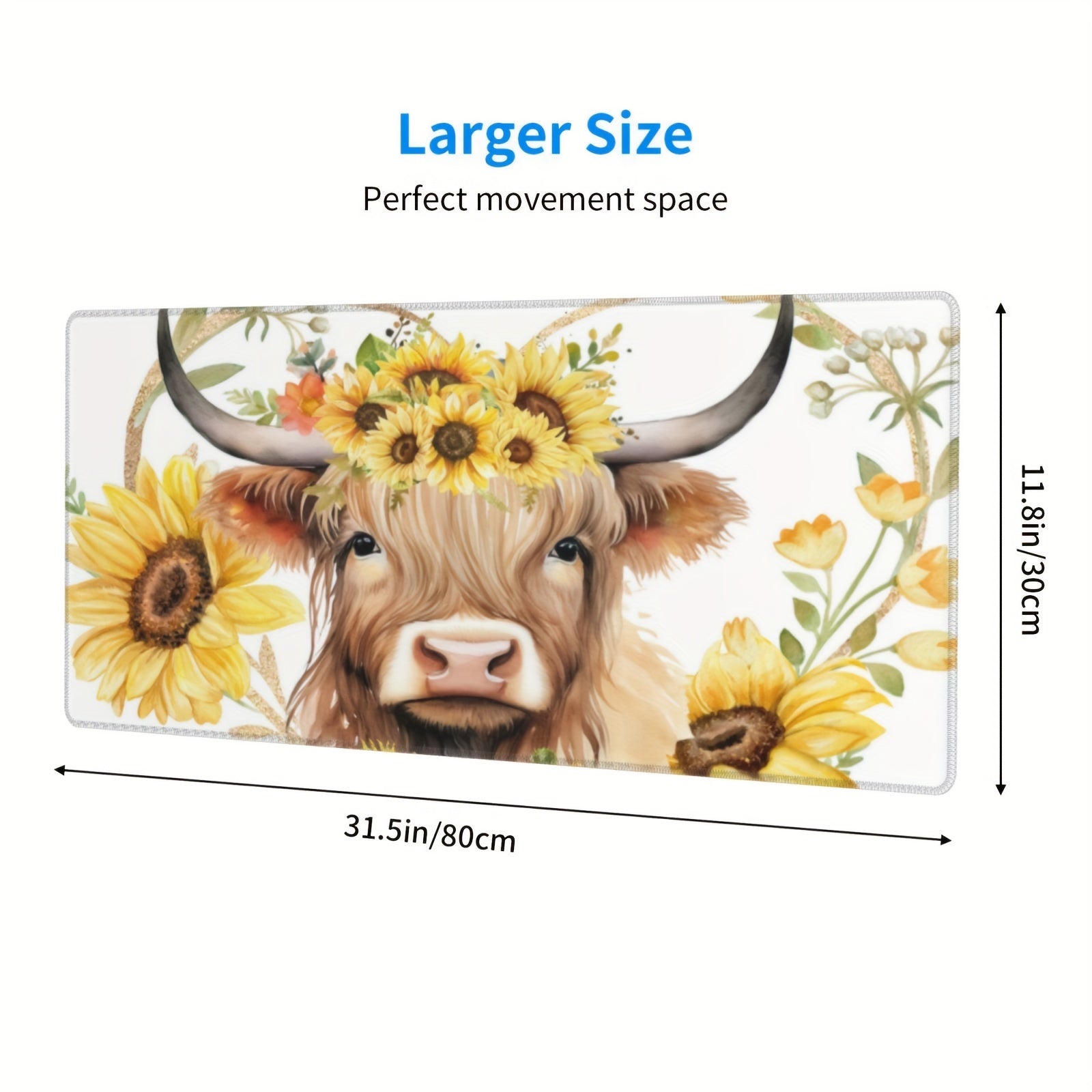 Sunflower & Beef Desk Mat Gaming Mouse Pad Non-Slip Base 29.97x80.01