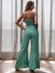 Boho Floral Print Jumpsuit Sleeveless Vacation Spaghetti Flared Leg