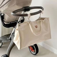 Bear Embroidered Canvas Parent Bag Nylon Tote for Moms
