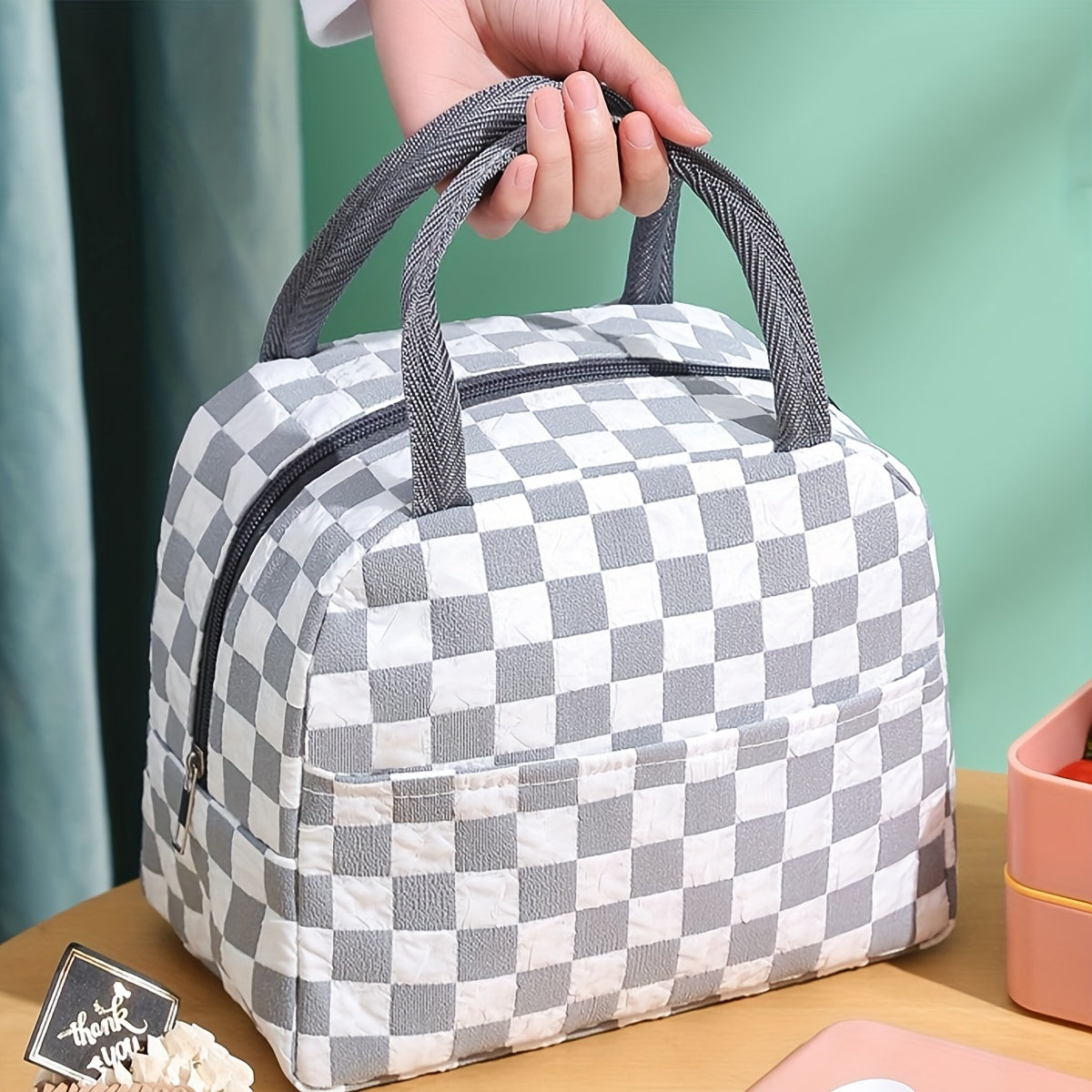 Checkerboard Insulated Lunch Bag - Reusable Aluminum Foil Lunch Box