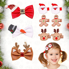 9pcs Christmas Hair Accessories Set Santa Claus Hair Clips Bow Elk Hairpins