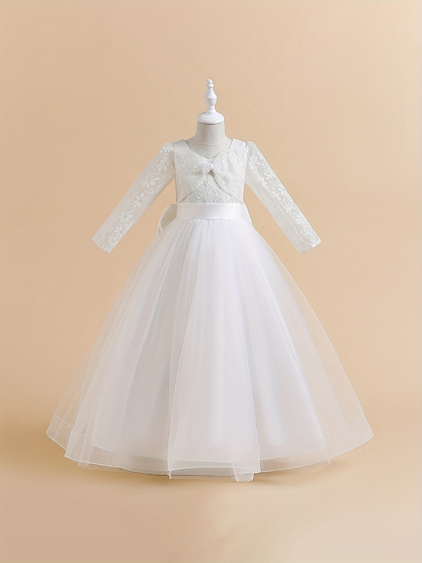 Girls Lace Long Sleeve Catwalk Tulle Maxi Princess Dress