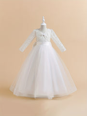 Girls Lace Long Sleeve Catwalk Tulle Maxi Princess Dress