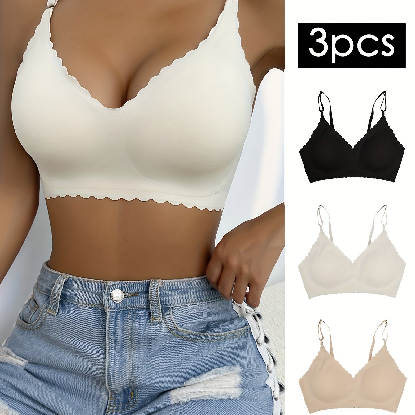 3 Pack Plus Size Seamless Padded Bralette Set
