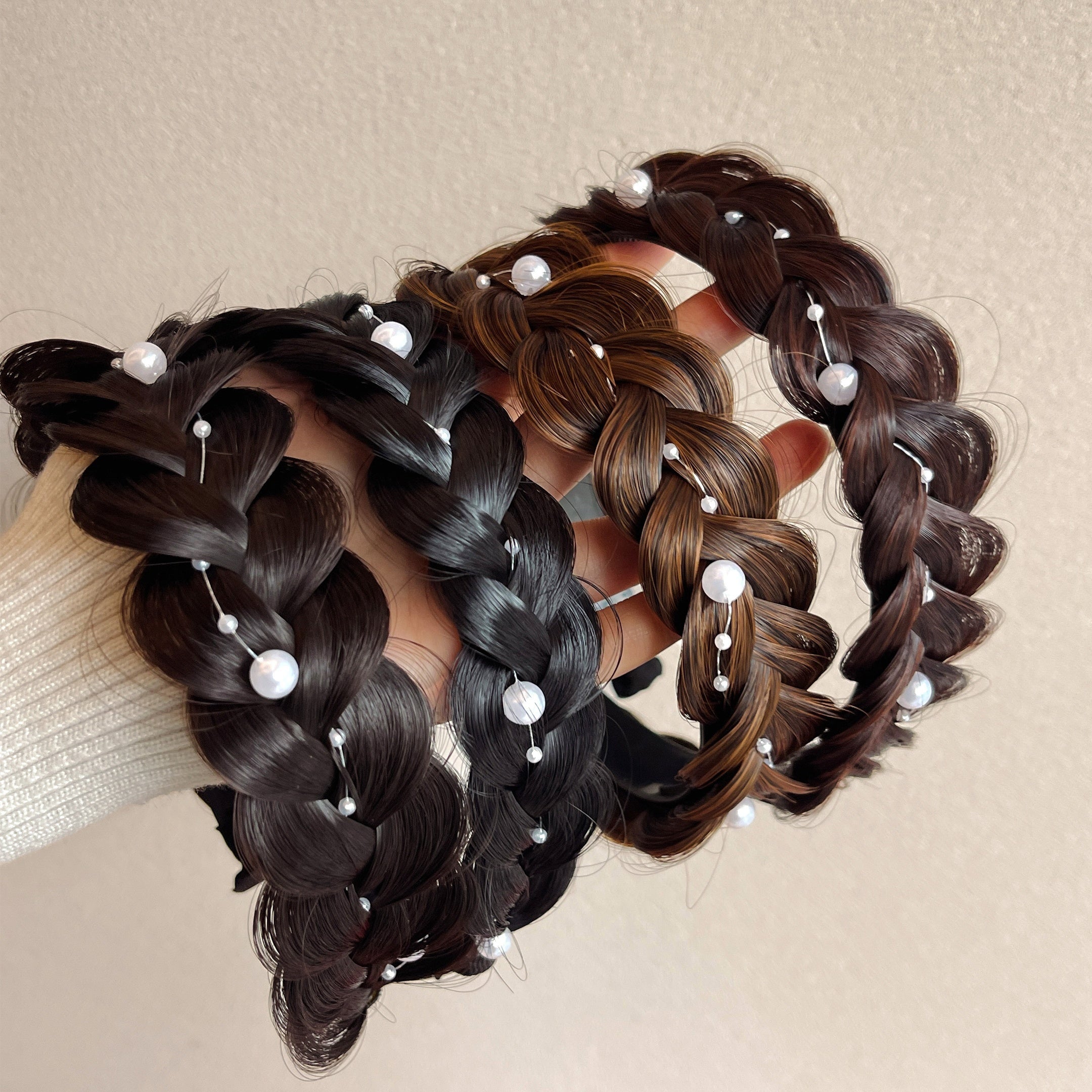 Faux Pearl Fishbone Braid Wig Headband Hairband for Girls