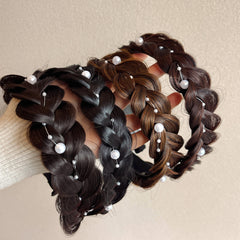 Faux Pearl Fishbone Braid Wig Headband Hairband for Girls