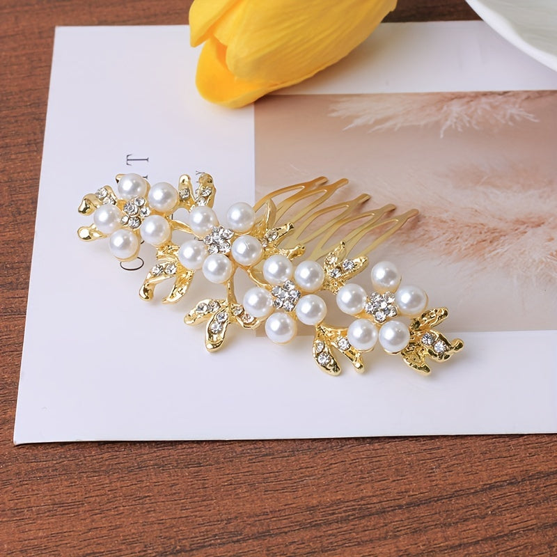 Faux Pearl Rhinestone Hair Comb Side Comb Head Jewelry Hair Accessories