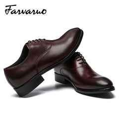 FARWARWO Men's Leather Oxford Shoes Pointed Toe Formal Comfortable Dress Shoes