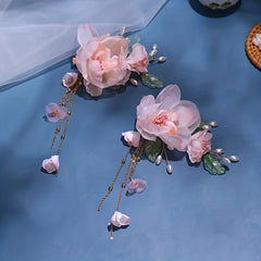 Silk Flower Headband Hair Clip Tassel Pair Clip Ladies Hair Accessories