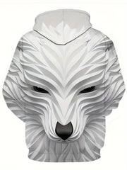 Wolf Graphic Print Hoodie for Men Loose Hooded Pullover Autumn Winter