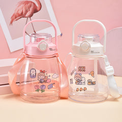 Cartoon Water Bottle Plastic Water Cup With Straw for Outdoor Sports