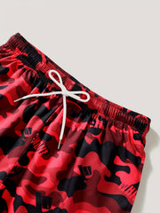 Men's Camo Swim Trunks Drawstring Beach Shorts for Summer