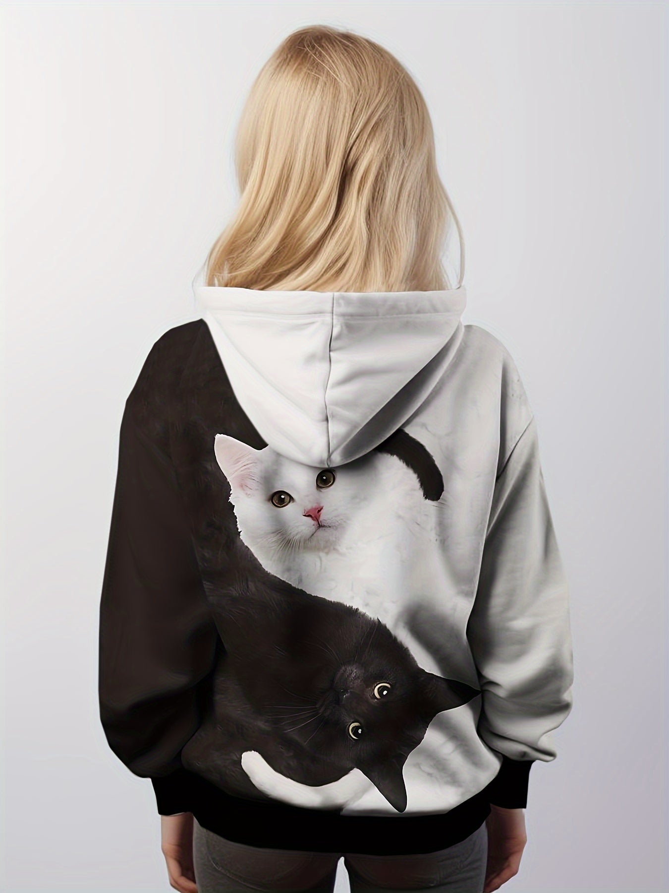 Yin yang Kitty Hooded Sweatshirt For Spring Sports