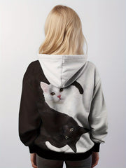 Yin yang Kitty Hooded Sweatshirt For Spring Sports