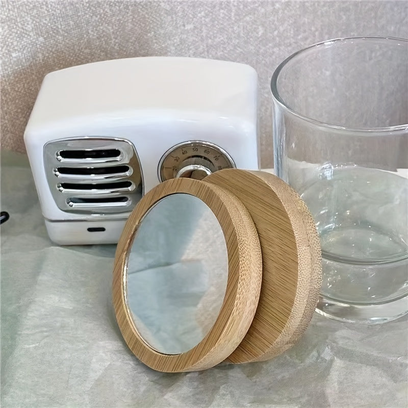2pcs Small Round Mirror Bamboo Compact Makeup Vanity Mirror