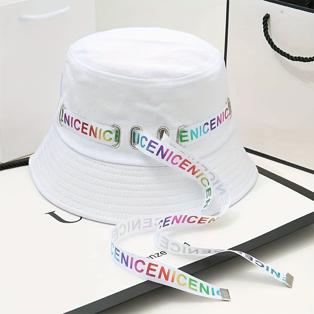 Solid Cotton Bucket Hat Colorful Ribbon Decor Fisherman Cap