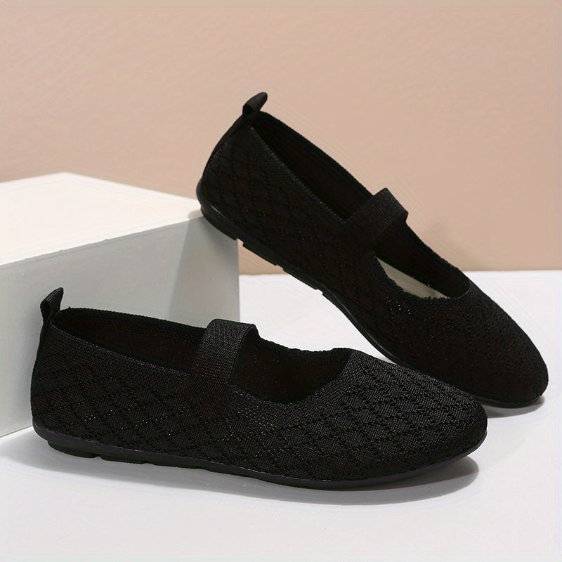 Women's Breathable Knit Flat Shoes Lightweight Slip On Solid Shoes
