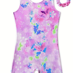 Butterfly Graffiti Sleeveless Gymnastics Suit for Girls