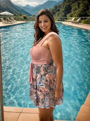 Plus Boho Tankini Set Contrast Print Knot Tank