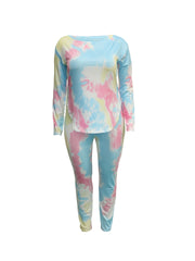 Tie Dye Long Sleeve Top & Pants Set Plus Size Medium Stretch 2pcs