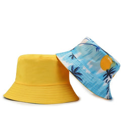 Kids Coconut Tree Bucket Hat Double Sided Fisherman Sun Cap