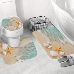Coastal Beach Shower Curtain Set with Non Slip Bath Mat and Rug Soft Fabric