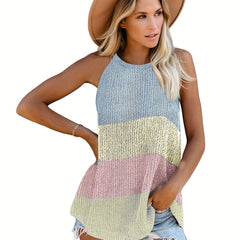 Colorblock Knitted Halter Cami Top
