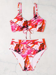 Tie Dye Lace Up Bikini Set Women's Plus Swimsuit Two Piece Set