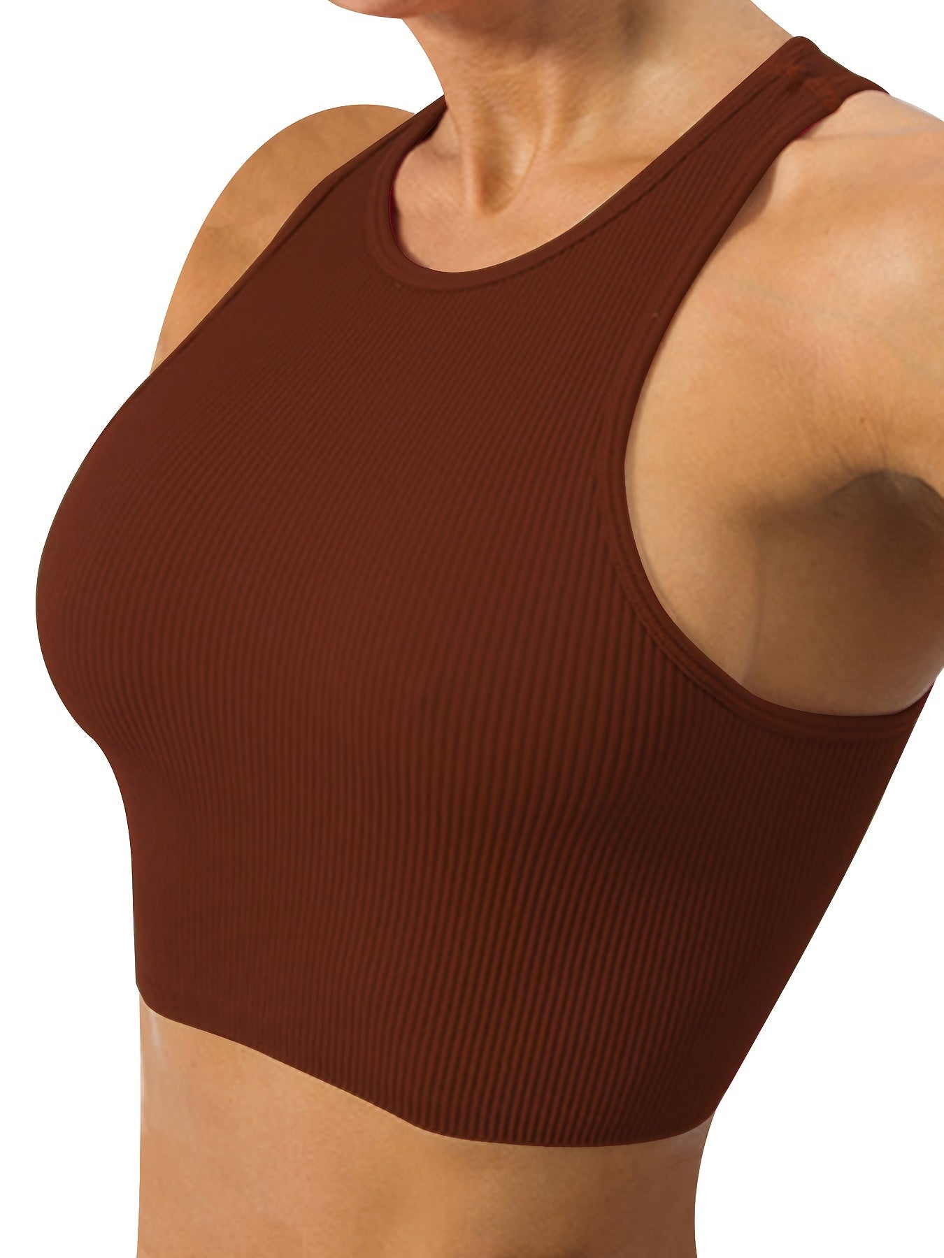 Ribbed Knitting Tank Top Seamless Sleeveless Stretchy Yoga Crop Top