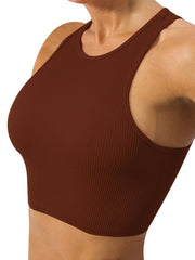 Ribbed Knitting Tank Top Seamless Sleeveless Stretchy Yoga Crop Top
