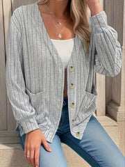 Solid Long Sleeve Knit Cardigan With Pockets
