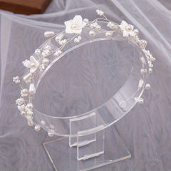Faux Pearl Flower Headband Tiara for Women Party Hair Accessory