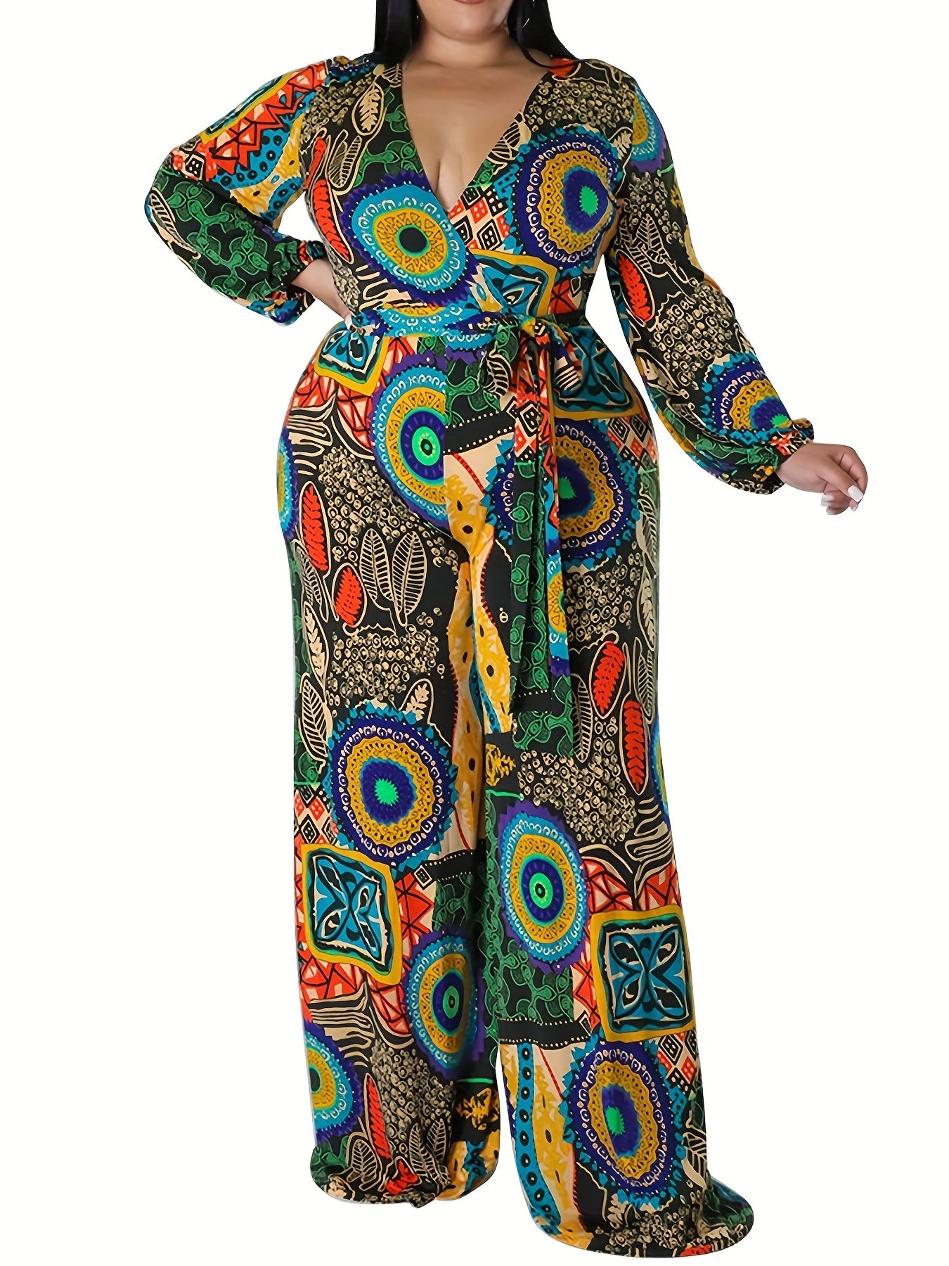 Floral Print Surplice Neck Jumpsuit with Belt
