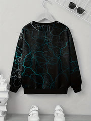 Lightning Line Print Boy's Long Sleeve T-shirt Round Neck Casual Top