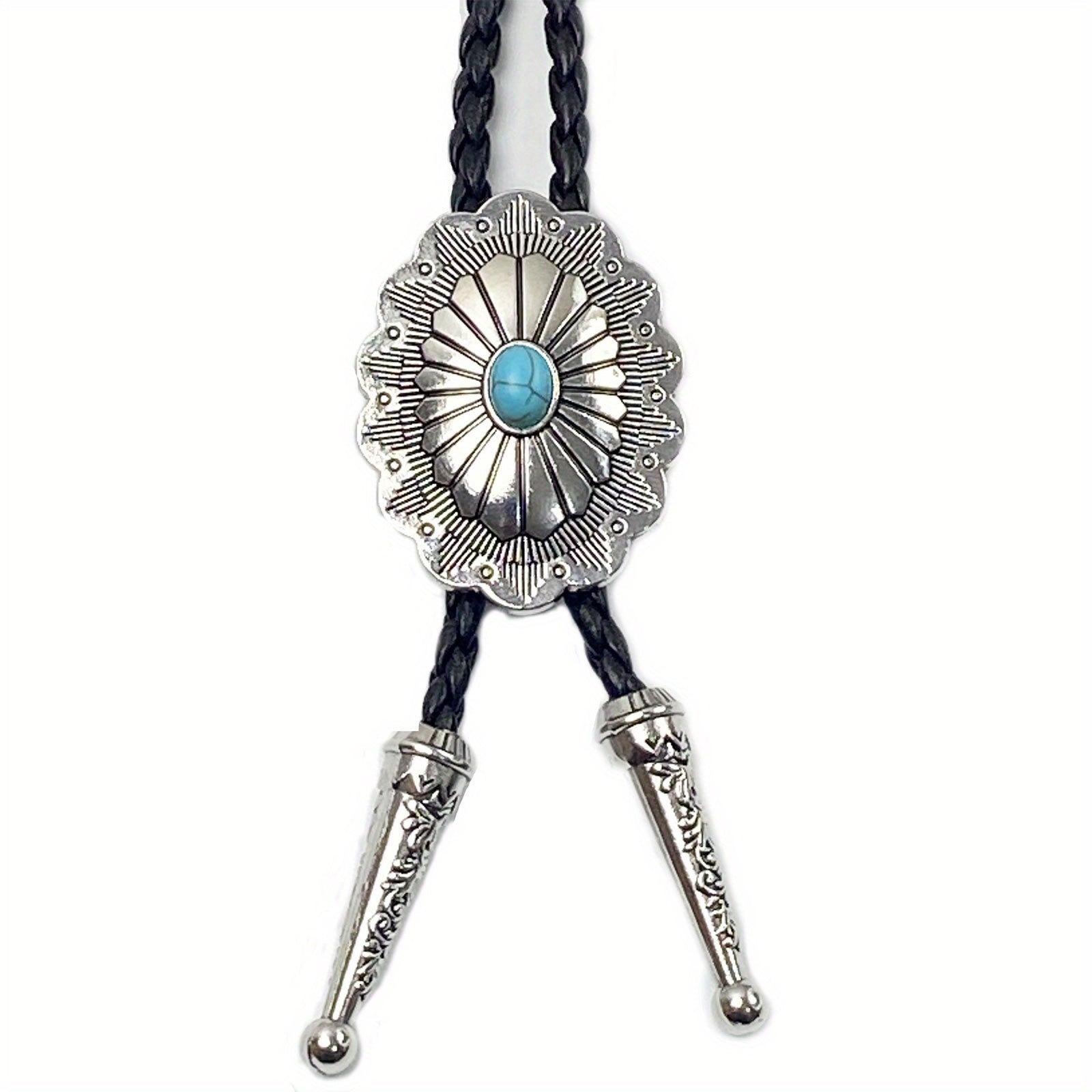 Vintage Turquoise Stone Bolo Tie Retro Mens Necktie