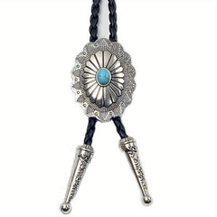 Vintage Turquoise Stone Bolo Tie Retro Mens Necktie